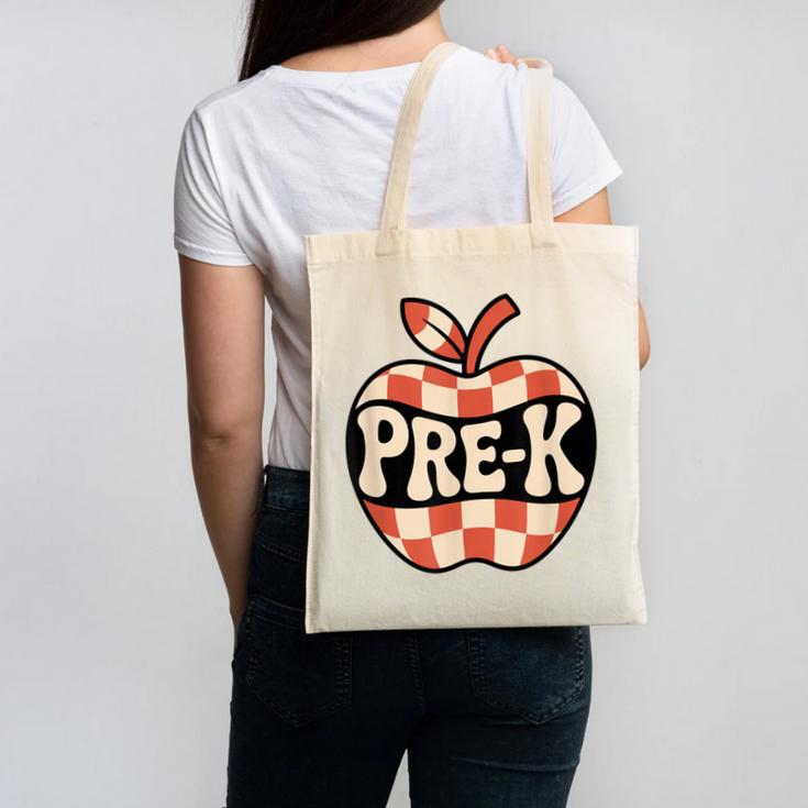 Back To School Retro Apple PRE-K Classroom Canvas Tote Bag Back To School Retro Apple PRE-K Classroom Canvas Tote Bag