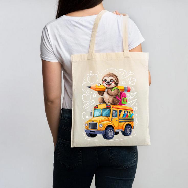 Back To School Sloth School Bus 100 Days Of School Canvas Tote Bag