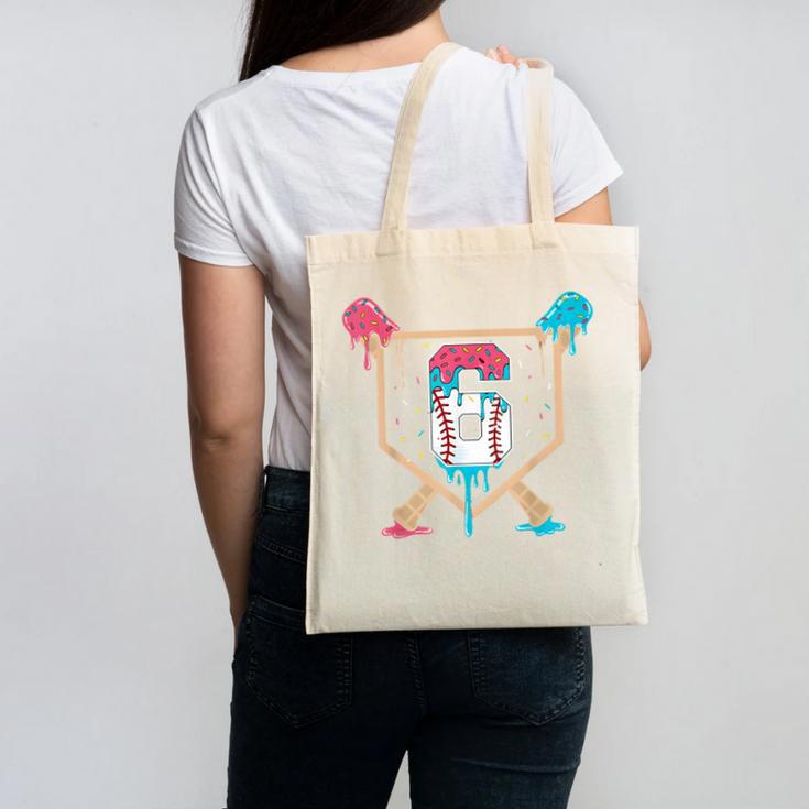 Baseball 6 Year Old Ice Cream Drip 6th Birthday Boys Player Canvas Tote Bag Baseball 6 Year Old Ice Cream Drip 6th Birthday Boys Player Canvas Tote Bag