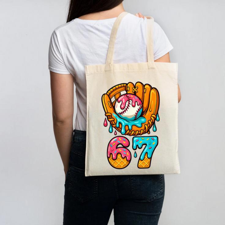 Baseball 67 Ice Cream Drip 67 Six Seven Meme 67th Birthday Canvas Tote Bag