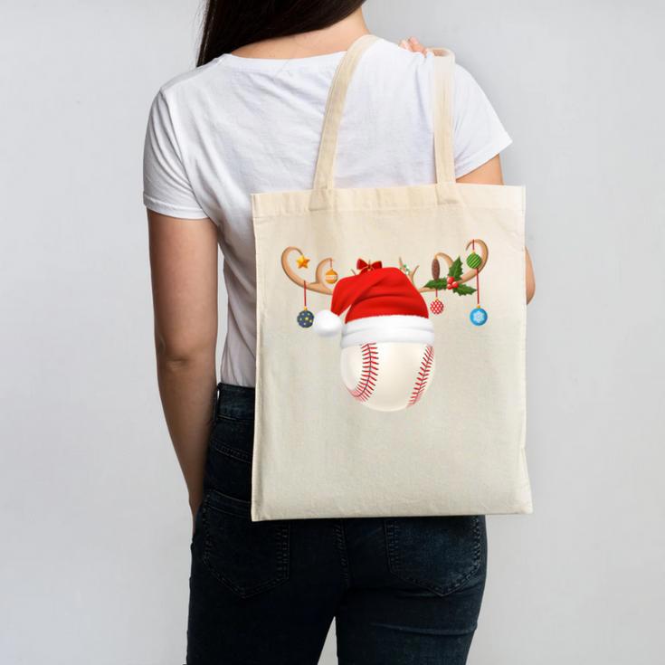 Baseball Christmas Reindeer Santa Hat Sports Player Xmas Canvas Tote Bag