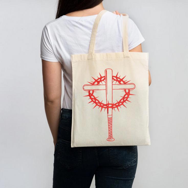 Baseball Cross Bats Pitcher Jesus Faith Canvas Tote Bag