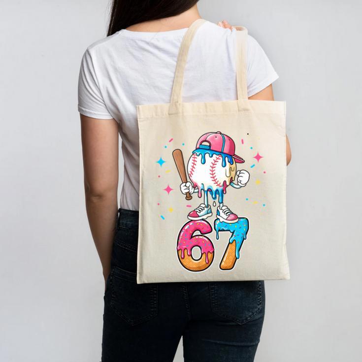 Baseball Drip Number 67 Six Seven Meme Ice Cream Dripping Canvas Tote Bag