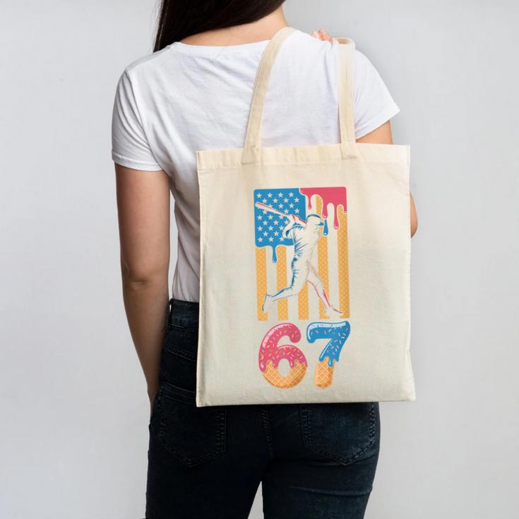 Baseball Drip USA Flag 67 Player 67th Birthday Ice Cream 67 Canvas Tote Bag Baseball Drip USA Flag 67 Player 67th Birthday Ice Cream 67 Canvas Tote Bag