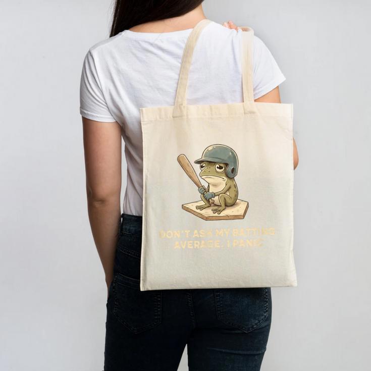 Baseball Frog Saying Batting Retro Artwork Canvas Tote Bag