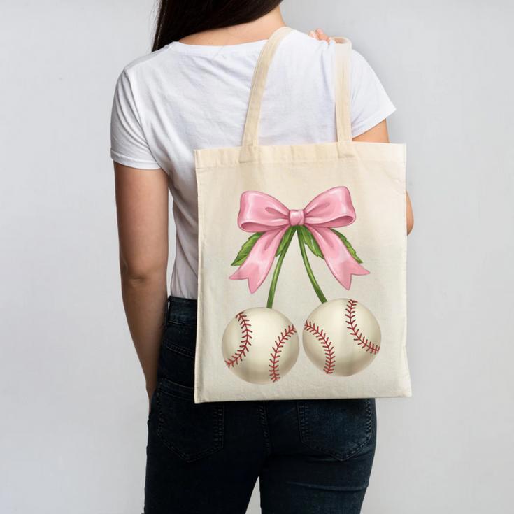 Baseball Girls Women Coquette Pink Bow Baseball Canvas Tote Bag