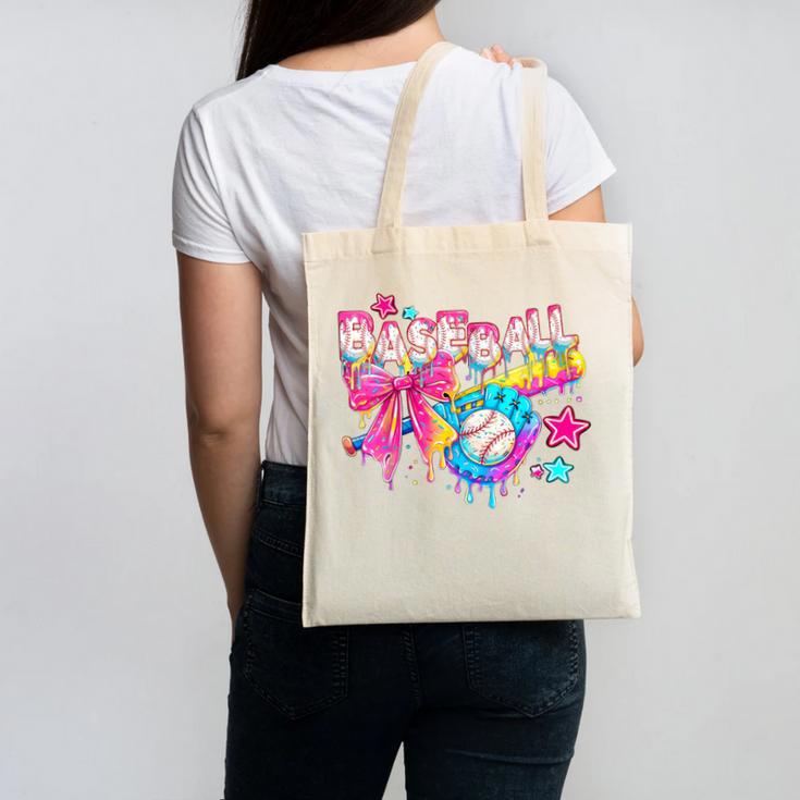 Baseball Ice Cream Drip Coquette Women Girls Mom Mama Canvas Tote Bag
