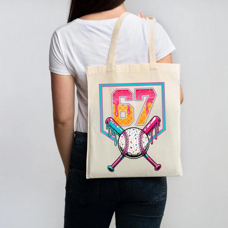 Baseball Ice Cream Drip Number 67 Player 67th Birthday Men Canvas Tote Bag