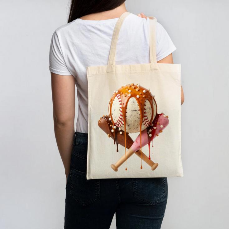 Baseball Ice Cream Drip Style Melting Ice Cream Youth Teen Canvas Tote Bag Baseball Ice Cream Drip Style Melting Ice Cream Youth Teen Canvas Tote Bag