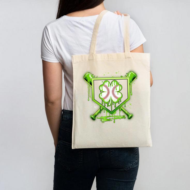 Baseball Icecream St Patrick's Day Lucky Charm Shamrock Drip Canvas Tote Bag