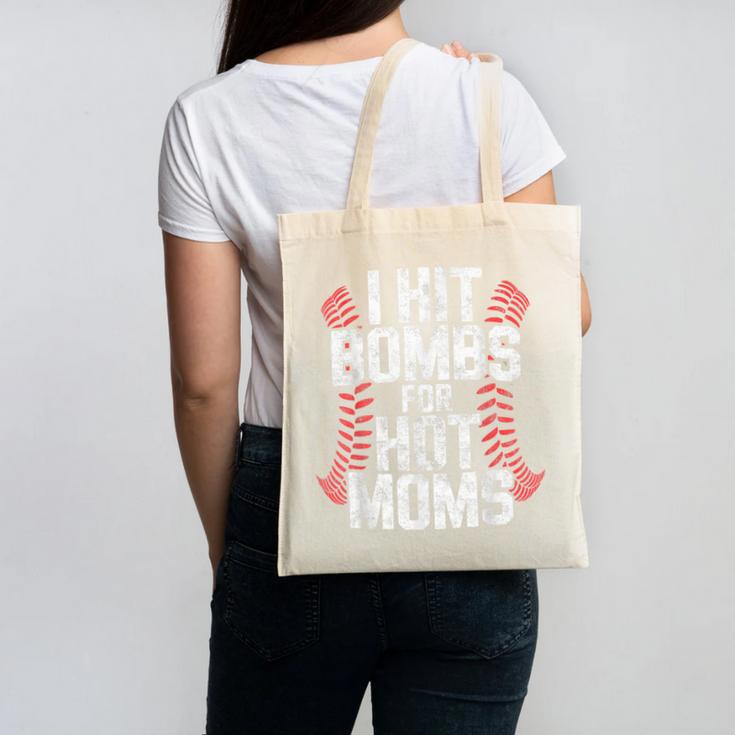 Baseball Joke Tee I Hit Bombs For Hot Moms Player Pitcher Canvas Tote Bag