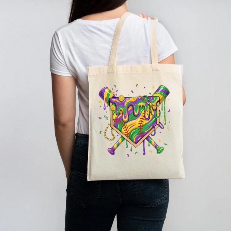 Baseball Mardi Gras Home Plate Ice Cream Drip Carnival Mask Canvas Tote Bag