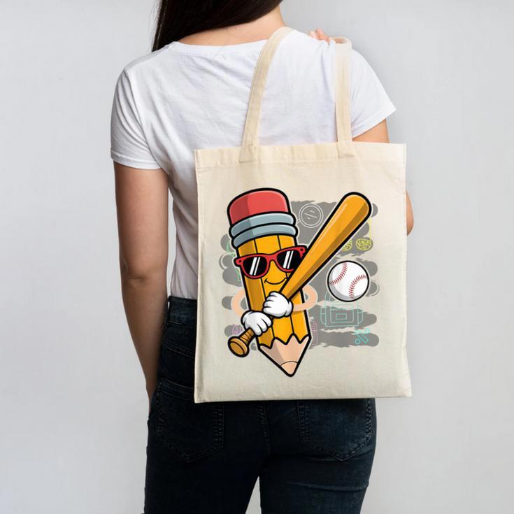 Baseball Player Pencil Back To School Cute Sport Students Canvas Tote Bag Baseball Player Pencil Back To School Cute Sport Students Canvas Tote Bag
