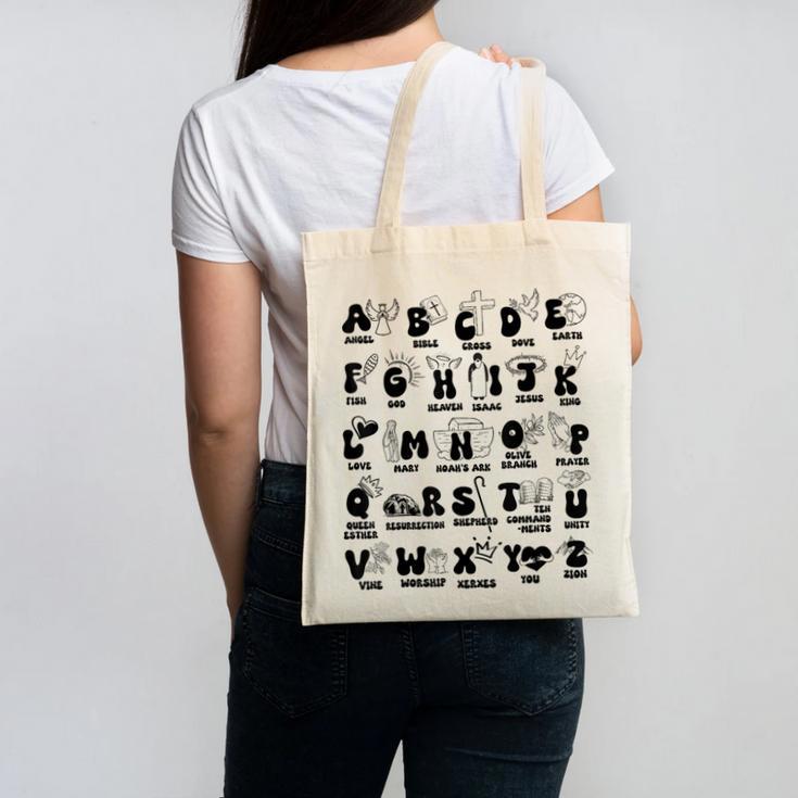 Biblical Alphabet Religious Christian Kids Back To School Canvas Tote Bag