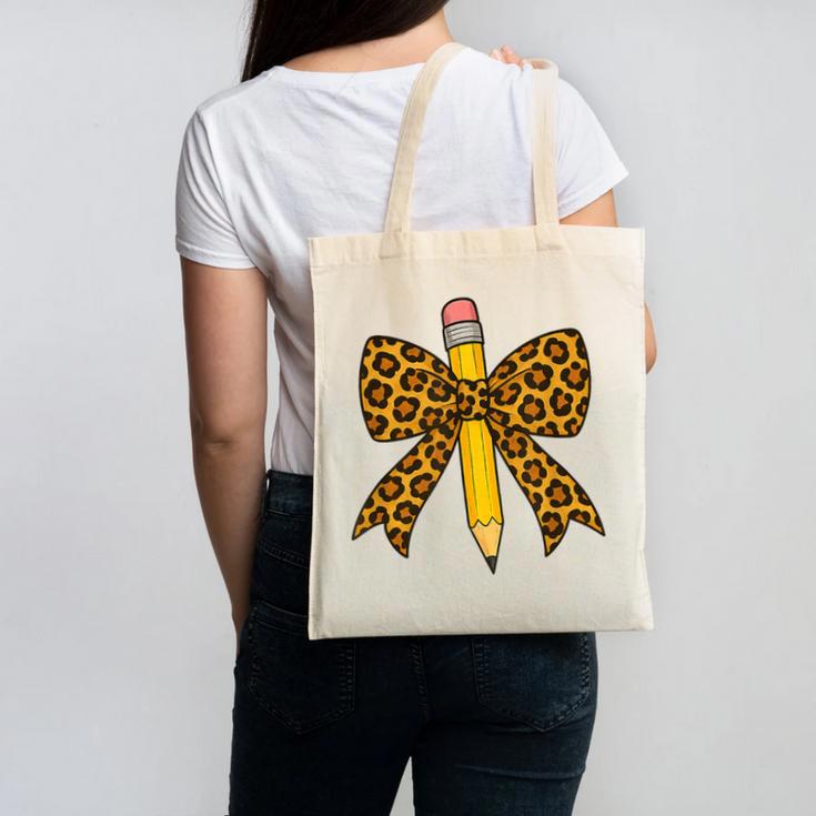 Bow Pencil Leopard First Day Of School Back To School Canvas Tote Bag