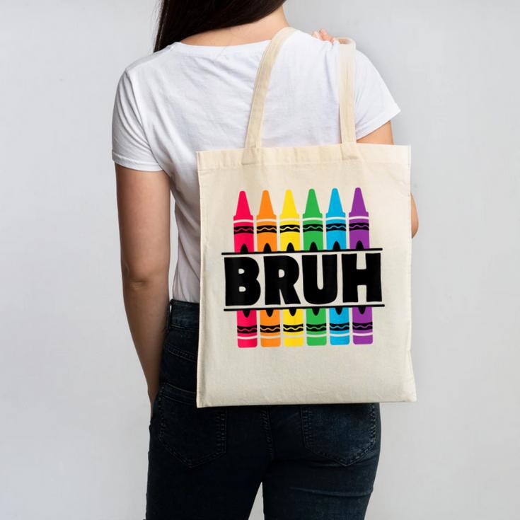 BRUH Back To School Colorful Crayons First Day Of School Canvas Tote Bag