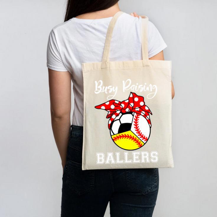 Busy Raising Ballers Baseball Softball Soccer Mom Premium Tri-Blend Canvas Tote Bag