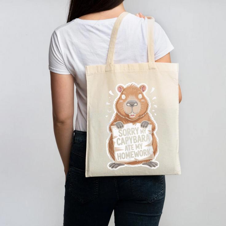 Capybara Ate My Homework Sorry Back To School Animal Canvas Tote Bag Capybara Ate My Homework Sorry Back To School Animal Canvas Tote Bag