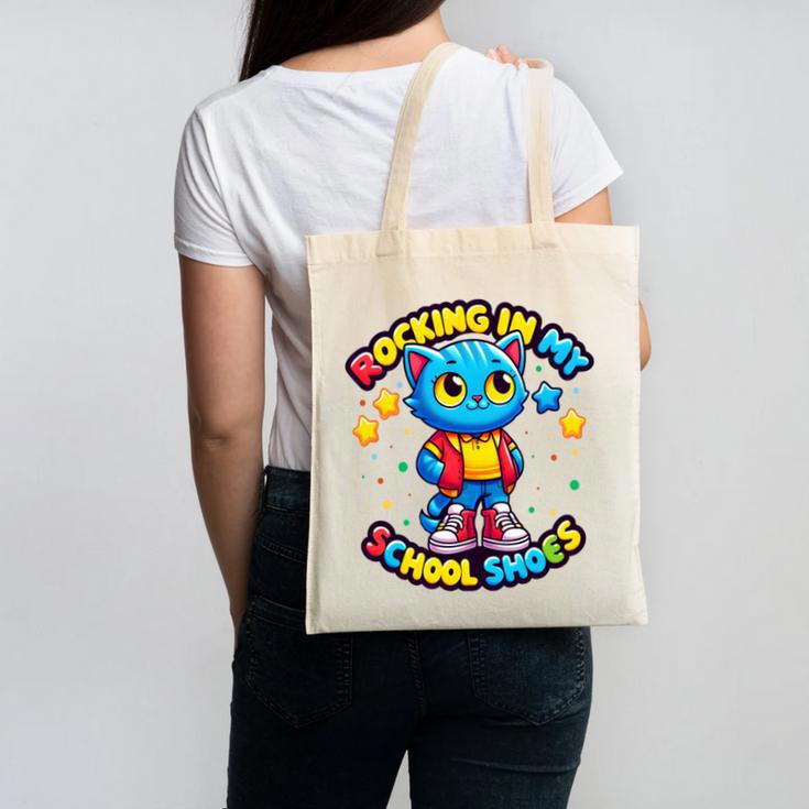 Cat Rocking In My School Shoes Fun Back To School Kids Boys Performance Canvas Tote Bag