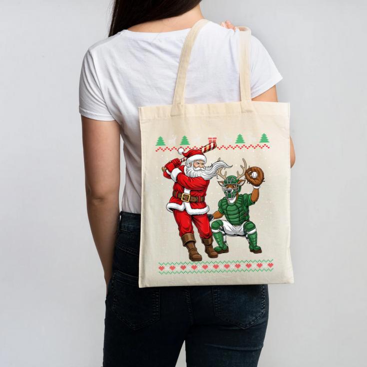Christmas Santa Baseball Ugly Sweater Canvas Tote Bag Christmas Santa Baseball Ugly Sweater Canvas Tote Bag