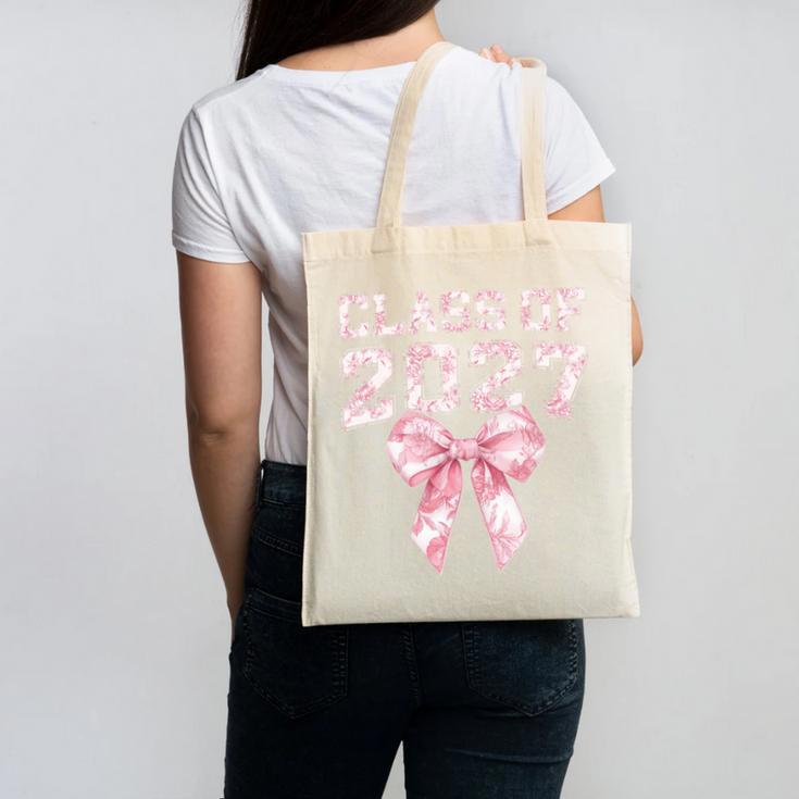 Class Of 2027 Preppy Coquette Bow Back To School Graduation Premium Tri-Blend Canvas Tote Bag