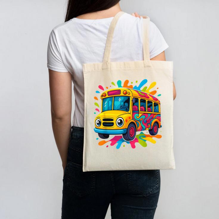 Colorful School Bus Driver Back To School Men Women Kids Canvas Tote Bag Colorful School Bus Driver Back To School Men Women Kids Canvas Tote Bag