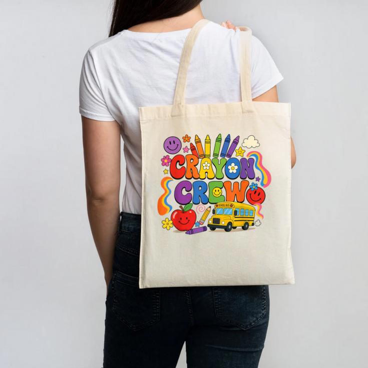 Crayon Crew Cute Back To School Vibes Student Canvas Tote Bag