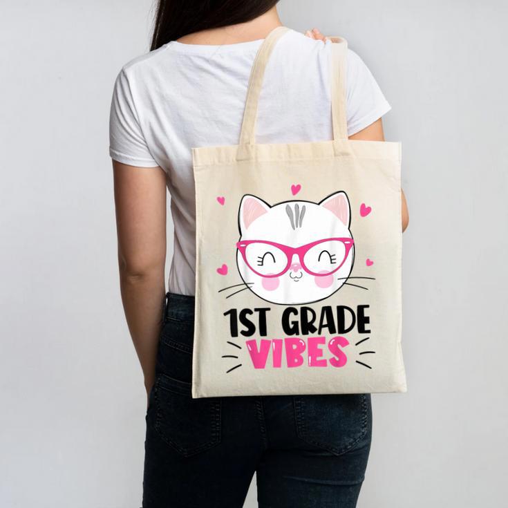 Cute 1st Grade Vibes Cat Kitten Lover Back To School Girls Canvas Tote Bag
