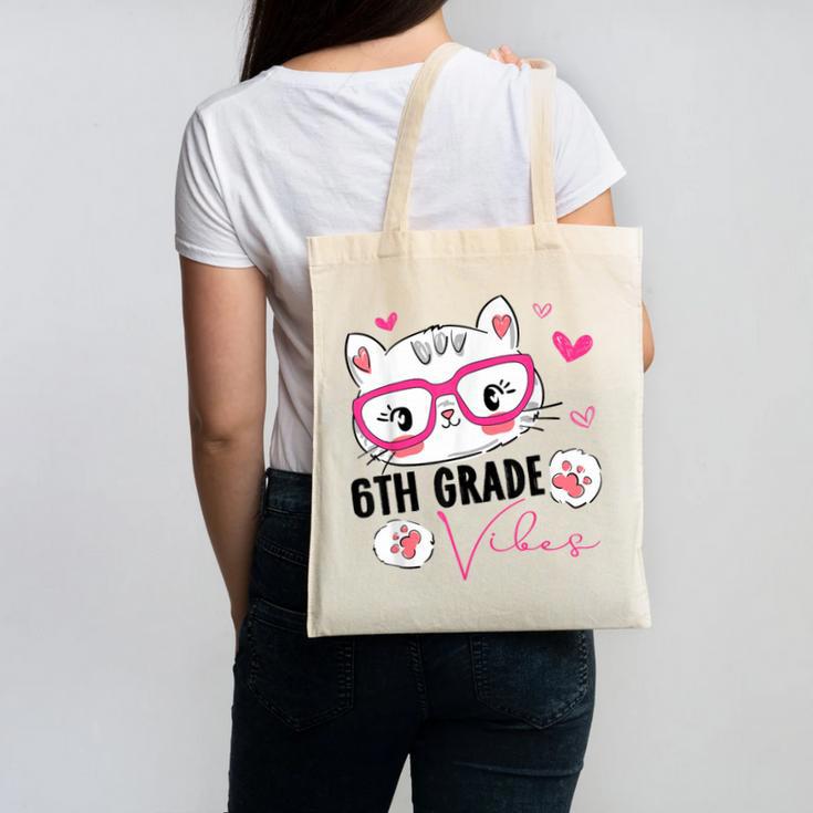 Cute 6th Grade Vibes Cat Kitten Lover Back To School Girls Canvas Tote Bag
