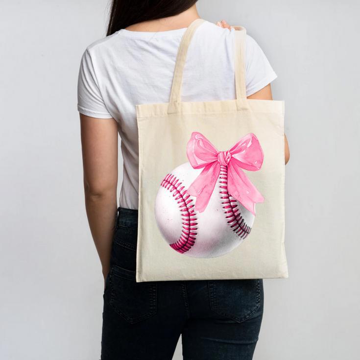 Cute Coquette Baseball Pink Bow Player & Fan Girls Canvas Tote Bag