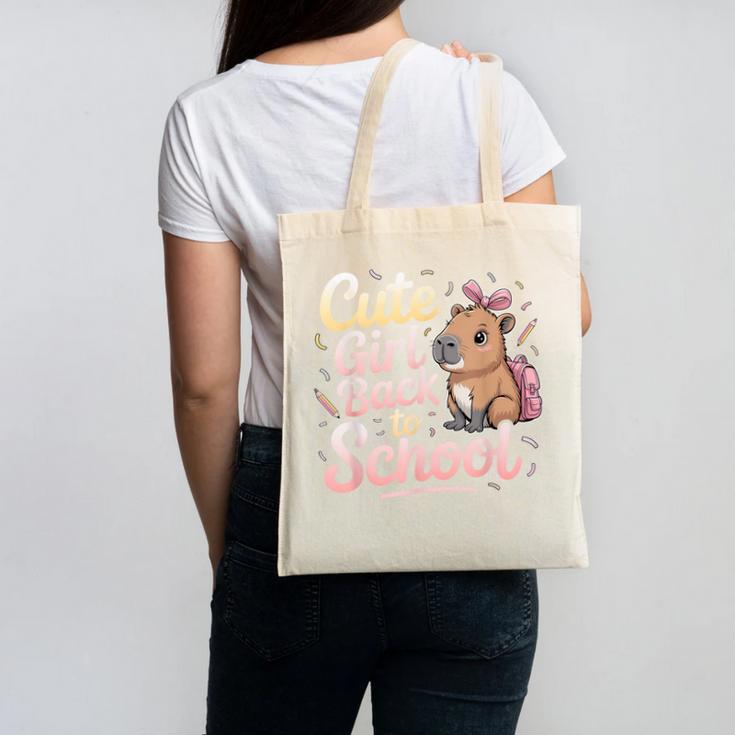 Cute Girl Back To School Capybara First Day Of School Kids Canvas Tote Bag Cute Girl Back To School Capybara First Day Of School Kids Canvas Tote Bag