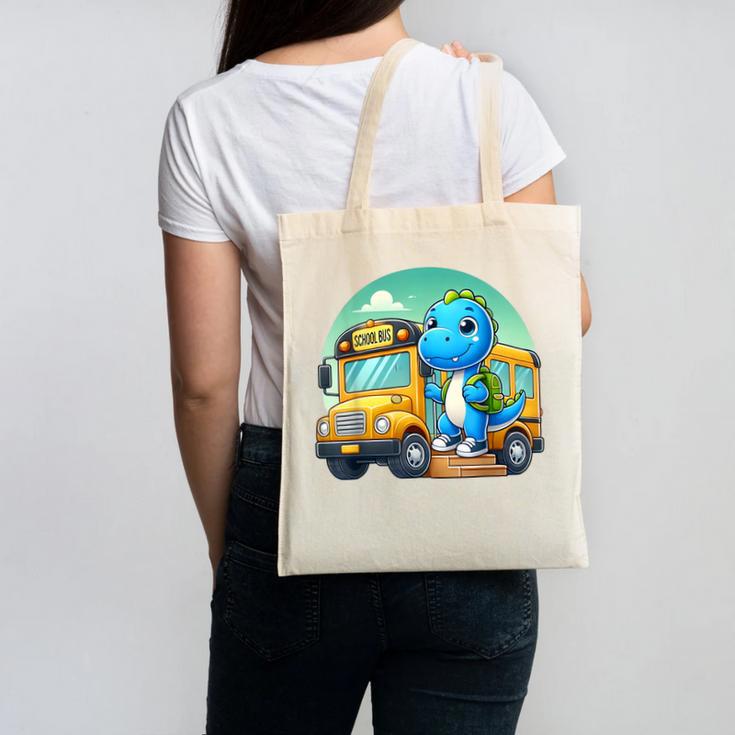 Dinosaur Kids Riding a Bus Back To School Ready To Crush Canvas Tote Bag Dinosaur Kids Riding a Bus Back To School Ready To Crush Canvas Tote Bag