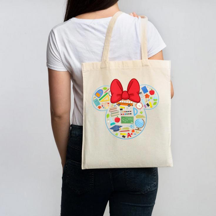 Disney Minnie Mouse Back To School Supplies Face Outline Canvas Tote Bag Disney Minnie Mouse Back To School Supplies Face Outline Canvas Tote Bag