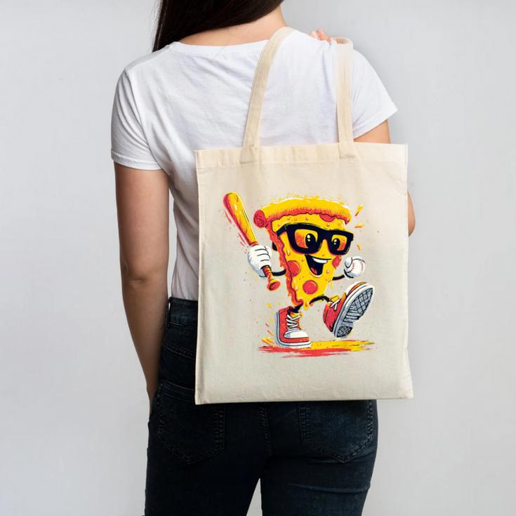 Drippy Pizza Baseball Slice Cartoon Sports Food Canvas Tote Bag Drippy Pizza Baseball Slice Cartoon Sports Food Canvas Tote Bag