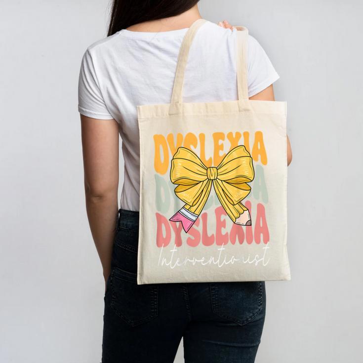 Dyslexia Interventionist Groovy Coquette Bow Back To School Canvas Tote Bag Dyslexia Interventionist Groovy Coquette Bow Back To School Canvas Tote Bag