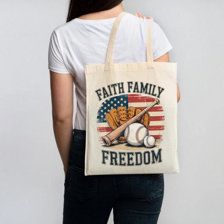 Faith Family Freedom Patriotic Christian Baseball Game Day Canvas Tote Bag