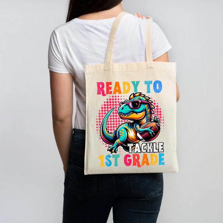 First Day Back To School 1st Grade Boys Football Dinosaur Canvas Tote Bag First Day Back To School 1st Grade Boys Football Dinosaur Canvas Tote Bag