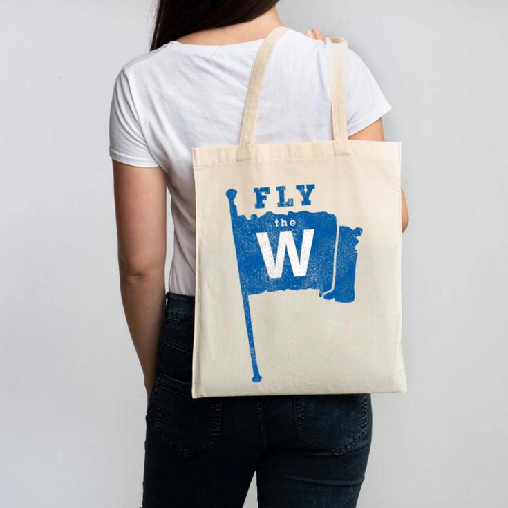 Fly The W Chicago Baseball Winning Flag Distressed Premium Tri-Blend Canvas Tote Bag