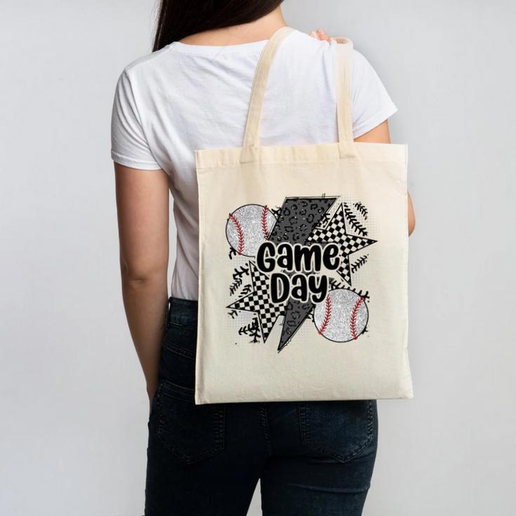 Game Day Baseball Retro Checkered Baseball Canvas Tote Bag
