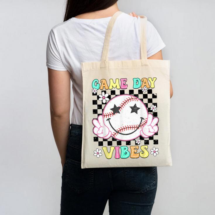 Game Day Vibes Softball Baseball Groovy Game Day Girls Women Canvas Tote Bag
