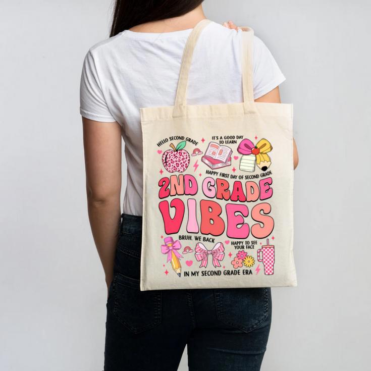 Girls 2nd Grade Vibes Coquette Pink Bow Back To School Canvas Tote Bag