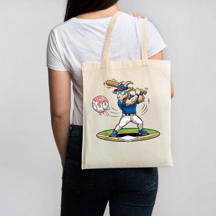 Goat Baseball Player With Bat And Ball Drip Animal Sports Canvas Tote Bag