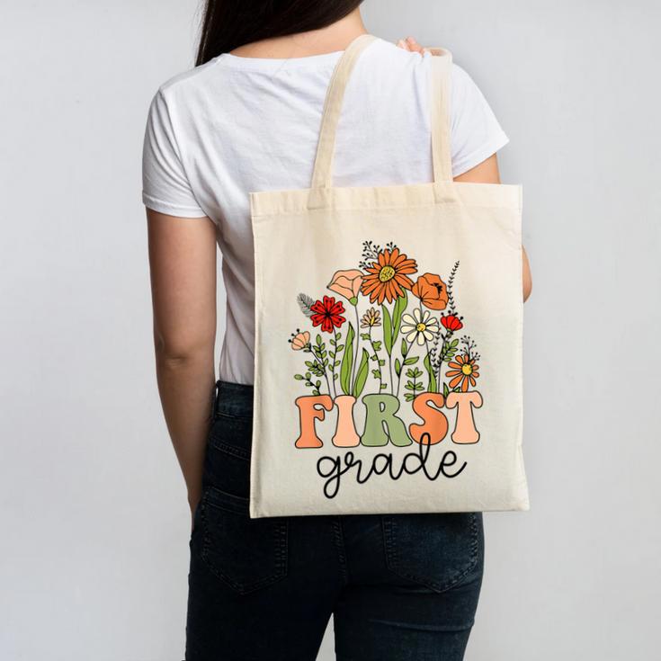 Groovy First Grade Wildflowers Back To School 1st Grade Canvas Tote Bag