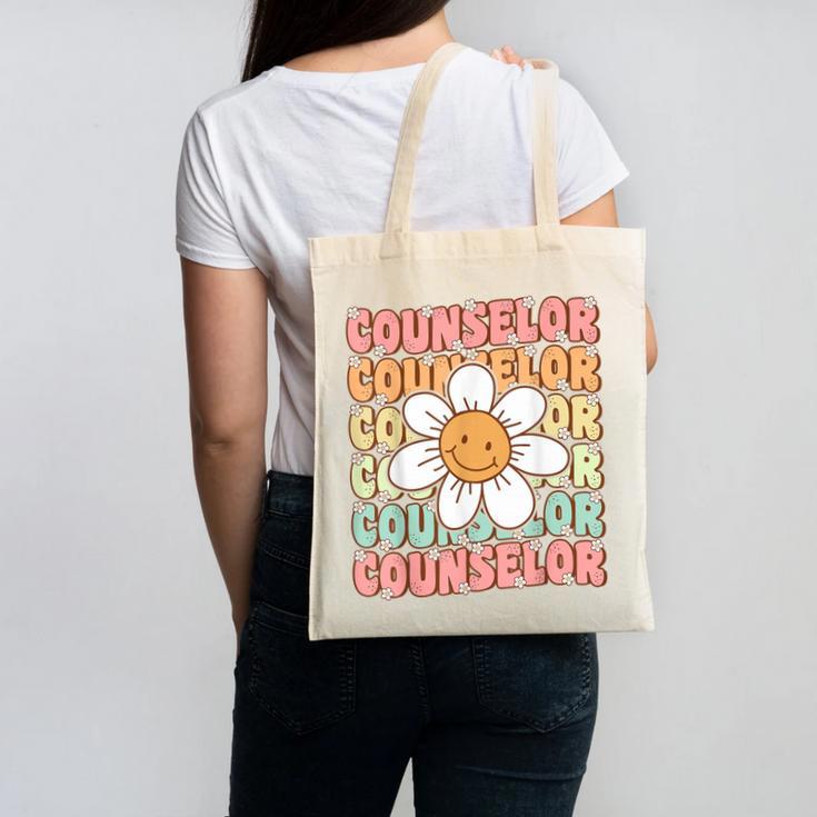 Groovy School Counselor Cute Daisy Flower Back To School Canvas Tote Bag