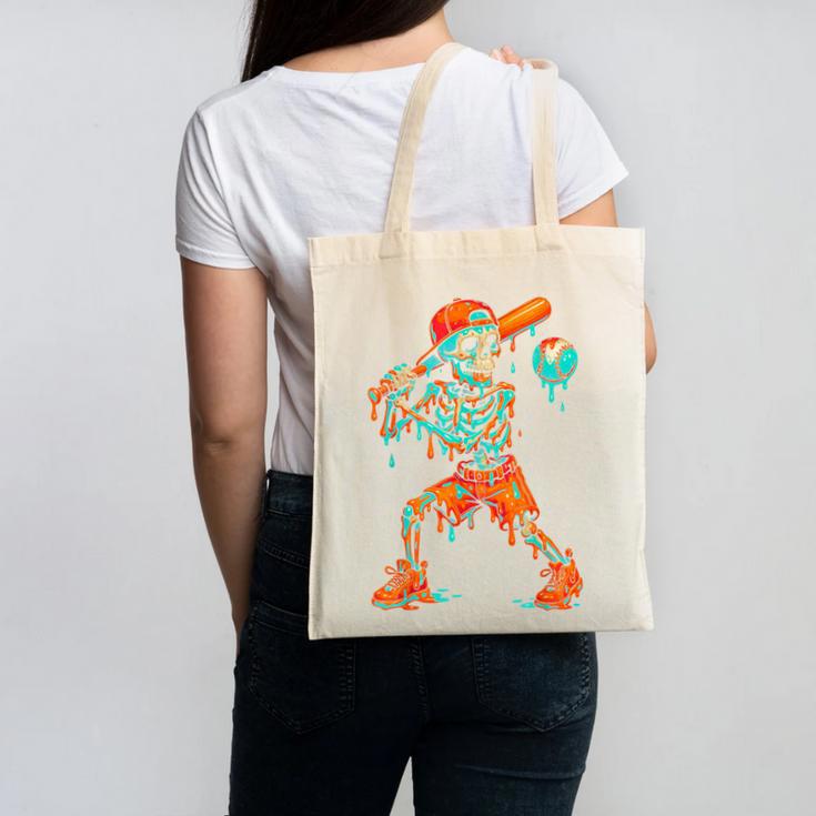 Halloween Baseball Skeleton Ice Cream Drip Baseball Boys Kid Canvas Tote Bag