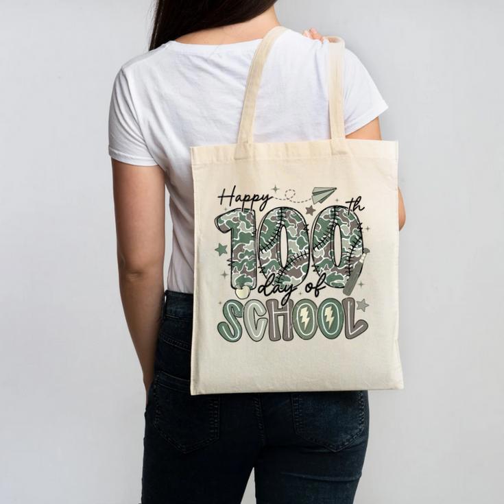 Happy 100th Day Of School Baseball Camo Boys Kids Toddler Canvas Tote Bag