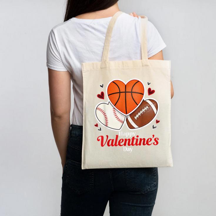 Happy Valentine’s Basketball Football Valentine Baseball Canvas Tote Bag Happy Valentine’s Basketball Football Valentine Baseball Canvas Tote Bag