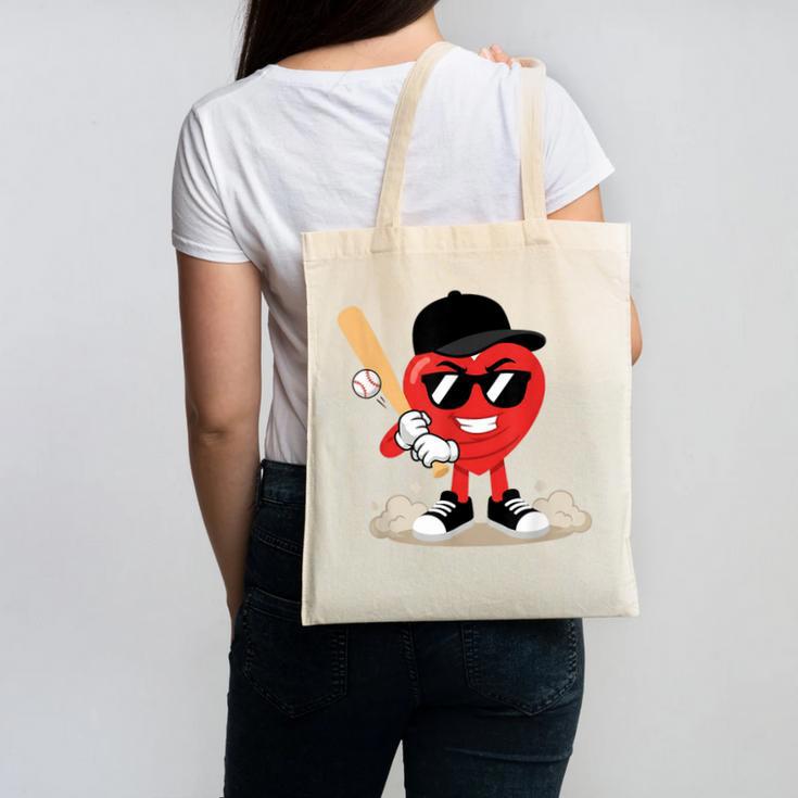 Heart Playing Baseball Valentine Baseball Canvas Tote Bag