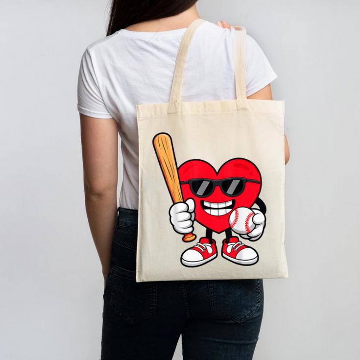 Heart Playing Baseball Valentines Day Canvas Tote Bag