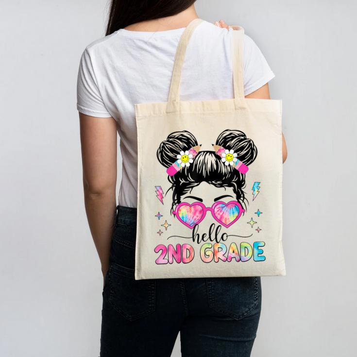 Hello 2nd Grade Messy Bun Back To School First Day Girl Kids Canvas Tote Bag